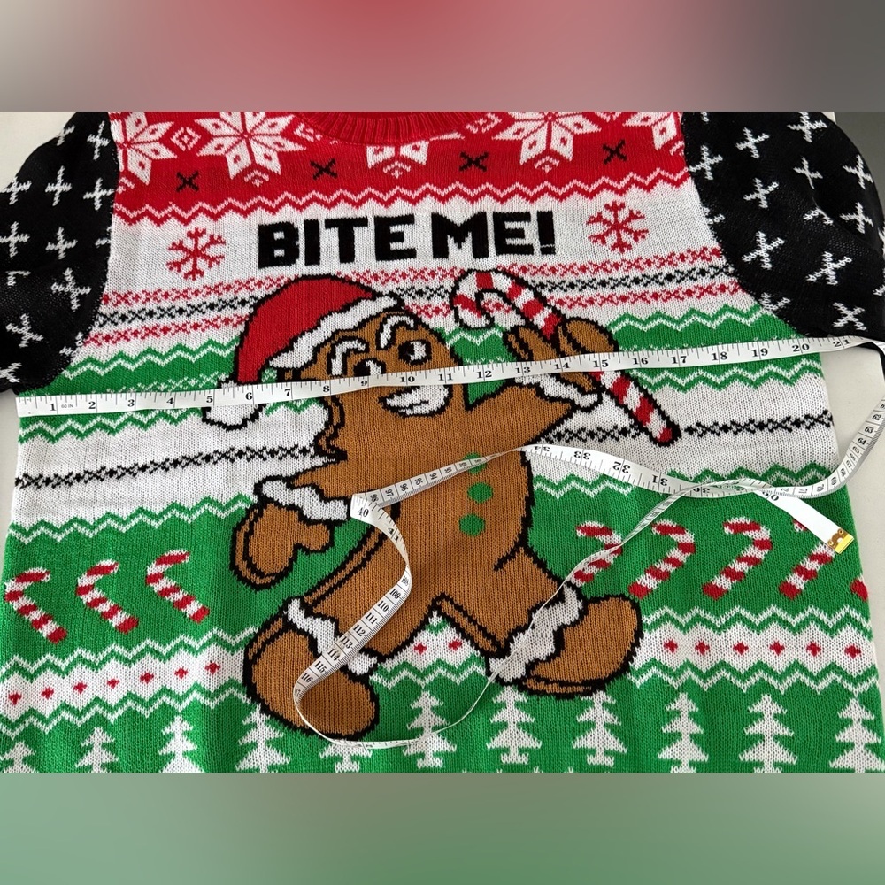Men’s Ugly Christmas Sweater Gingerbread “BITE ME!” Holiday Pullover Size L NWOT - Picture 6 of 10
